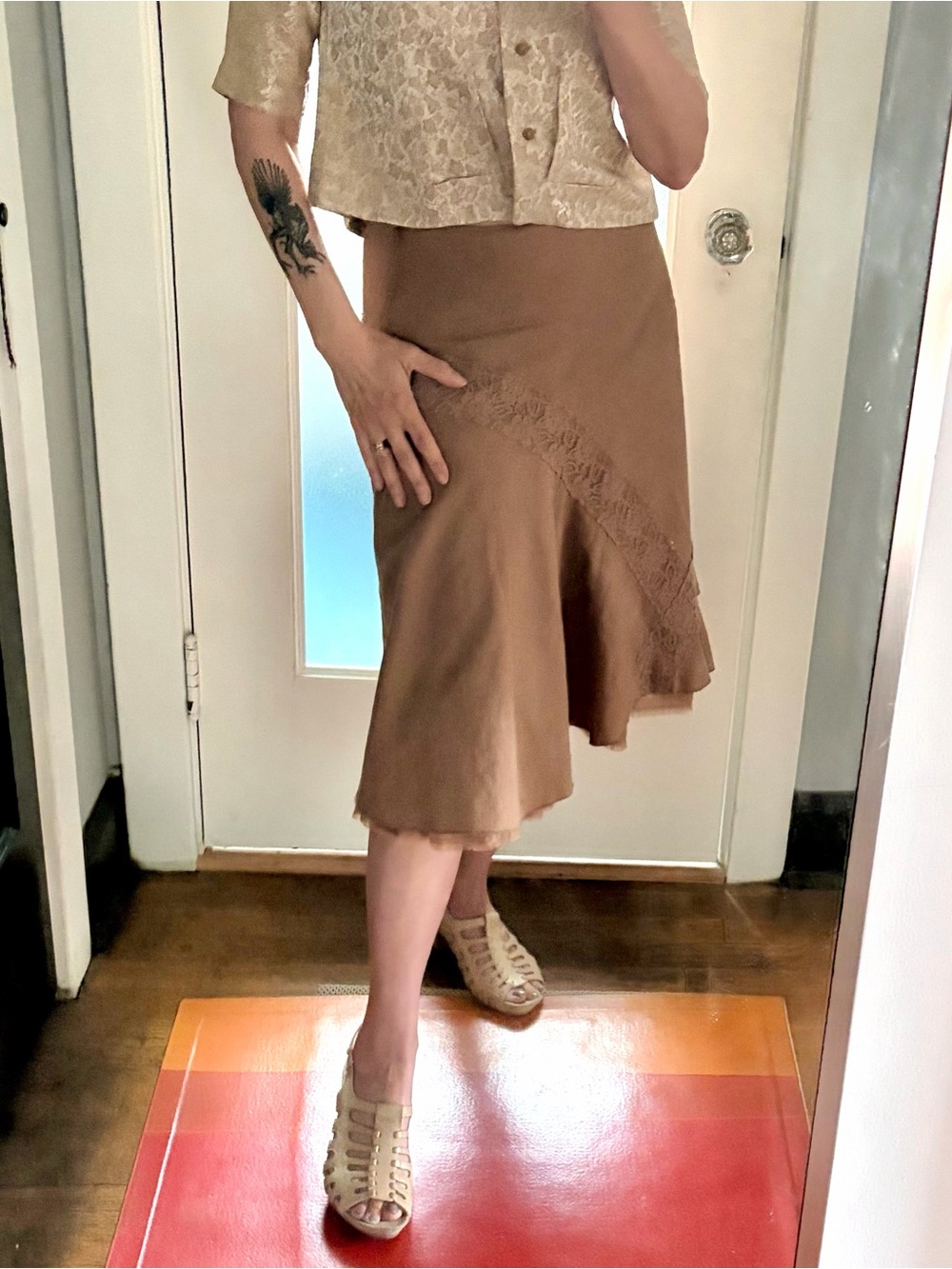 Anthropologie Odille linen skirt with lace inlay